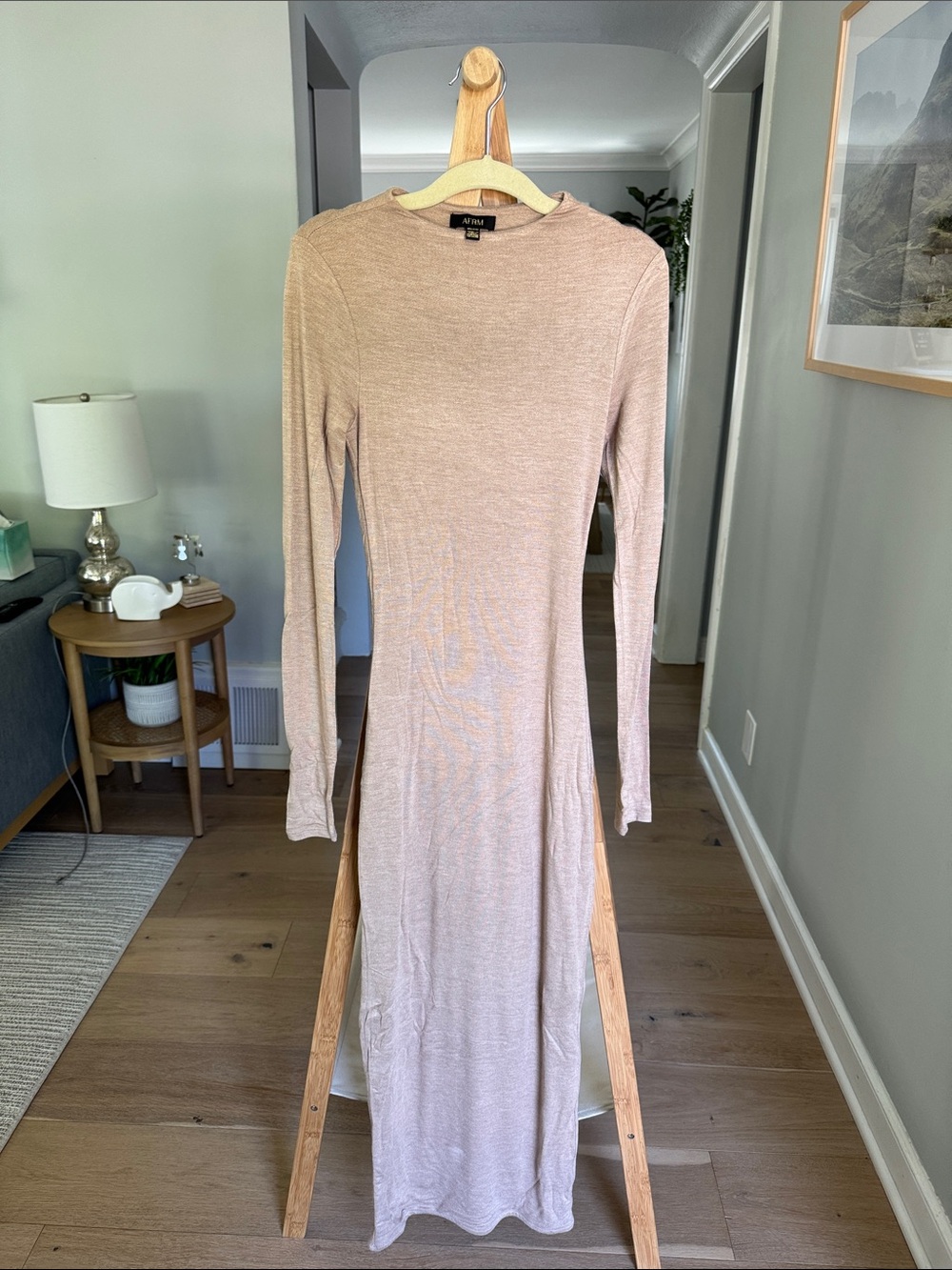 AFRM Neutral Warm Beige Long Sleeve Maxi Dress